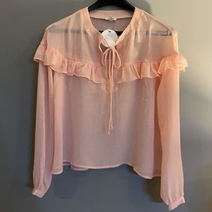 En Creme Pink Long Sleeve Ruffle Blouse